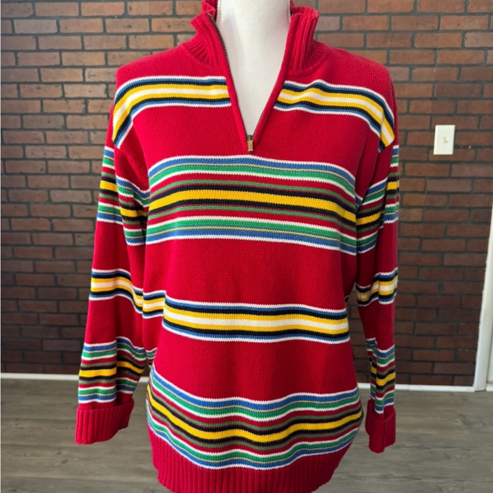 Lauren Ralph Lauren Women’s Small Red‎ Multicolor Stripe Quarter Zip Sweater